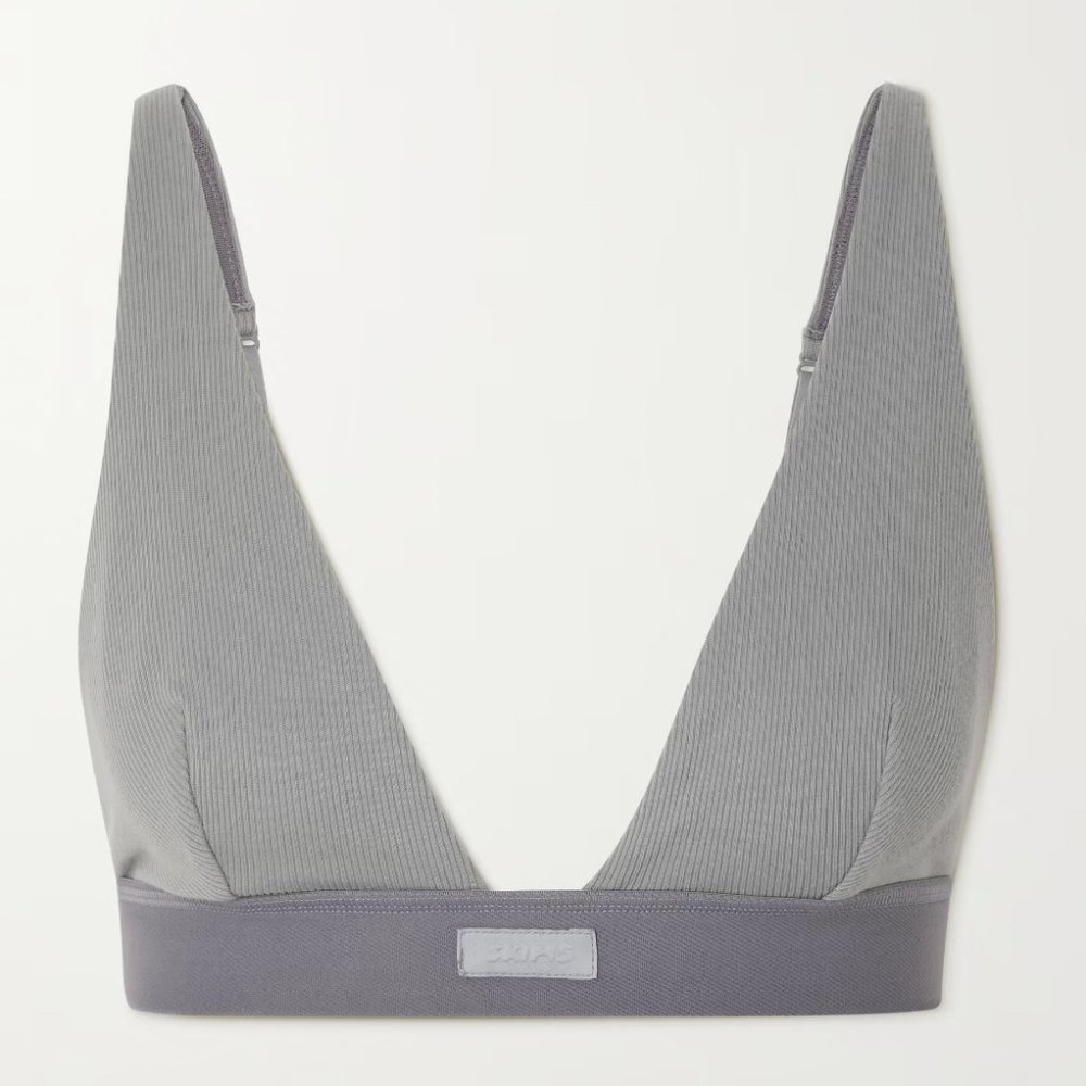 SKIMS Plunge ribbed cotton-blend jersey bralette